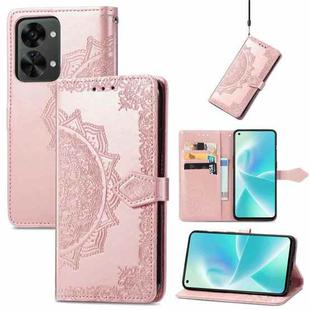 For OnePlus Nord 2T Mandala Flower Embossed Horizontal Flip Leather Phone Case(Rose Gold)