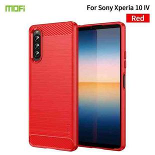 For Sony Xperia 10 IV MOFI Gentleness Series Brushed Texture Carbon Fiber Soft TPU Case(Red)