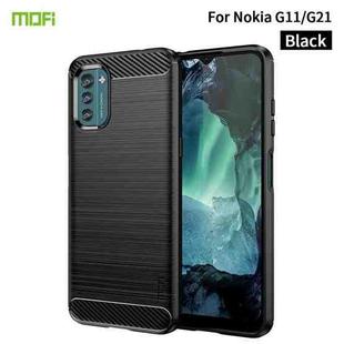 For Nokia G11 / G21 MOFI Gentleness Series Brushed Texture Carbon Fiber Soft TPU Case(Black)