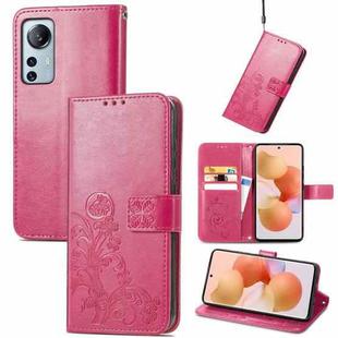 For Xiaomi 12 Lite Four-leaf Clasp Embossed Buckle Flip Leather Phone Case(Magenta)