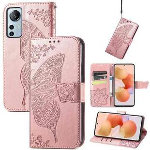 For Xiaomi 12 Lite Butterfly Love Flower Embossed Horizontal Flip Leather Phone Case(Rose Gold)
