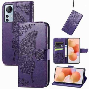 For Xiaomi 12 Lite Butterfly Love Flower Embossed Horizontal Flip Leather Phone Case(Dark Purple)