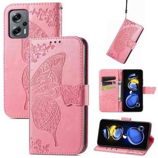 For Xiaomi Redmi Note 11T Butterfly Love Flower Embossed Horizontal Flip Leather Phone Case(Pink)