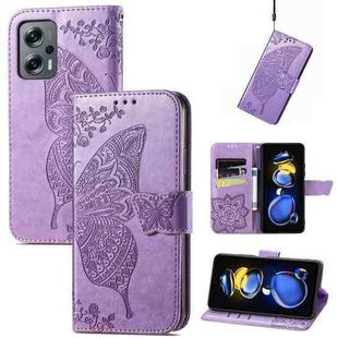 For Xiaomi Redmi Note 11T Butterfly Love Flower Embossed Horizontal Flip Leather Phone Case(Light Purple)