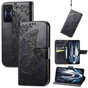 For Xiaomi Redmi K50 Gaming Butterfly Love Flower Embossed Horizontal Flip Leather Phone Case(Black)