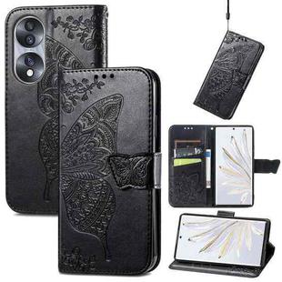 For Honor 70 Butterfly Love Flower Embossed Horizontal Flip Leather Phone Case(Black)