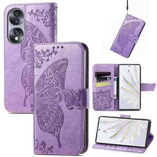 For Honor 70 Butterfly Love Flower Embossed Horizontal Flip Leather Phone Case(Light Purple)