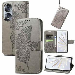 For Honor 70 Butterfly Love Flower Embossed Horizontal Flip Leather Phone Case(Gray)