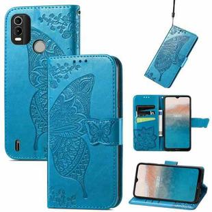 For Nokia C21 Plus Butterfly Love Flower Embossed Horizontal Flip Leather Phone Case(Blue)