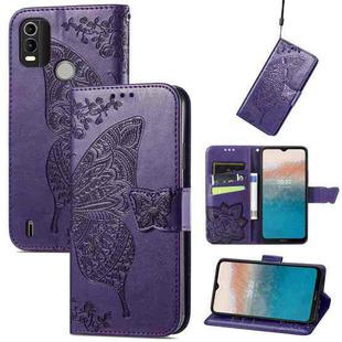 For Nokia C21 Plus Butterfly Love Flower Embossed Horizontal Flip Leather Phone Case(Dark Purple)