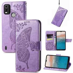 For Nokia C21 Plus Butterfly Love Flower Embossed Horizontal Flip Leather Phone Case(Light Purple)