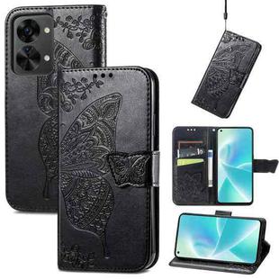 For OnePlus Nord 2T Butterfly Love Flower Embossed Horizontal Flip Leather Phone Case(Black)