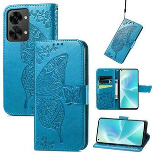For OnePlus Nord 2T Butterfly Love Flower Embossed Horizontal Flip Leather Phone Case(Blue)