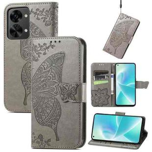 For OnePlus Nord 2T Butterfly Love Flower Embossed Horizontal Flip Leather Phone Case(Gray)