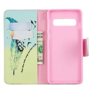 Colored Drawing Pattern Horizontal Flip Leather Case for Samsung Galaxy S10,with Holder & Card Slots & Wallet(Feather Bird)