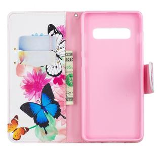 Colored Drawing Pattern Horizontal Flip Leather Case for Samsung Galaxy S10 Plus,with Holder & Card Slots & Wallet(Two Butterflies)