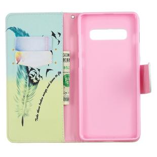 Colored Drawing Pattern Horizontal Flip Leather Case for Samsung Galaxy S10 Plus,with Holder & Card Slots & Wallet(Feather Bird)