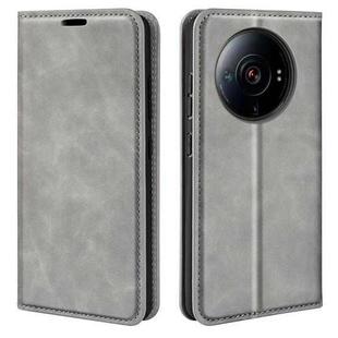 For Xiaomi 12S Ultra Retro-skin  Magnetic Suction Leather Phone Case(Grey)