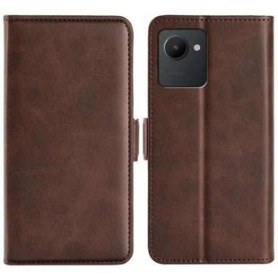 For OPPO Realme C30 4G Dual-side Magnetic Buckle Horizontal Flip Leather Phone Case(Brown)
