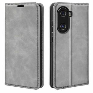 For Honor X40i  Retro-skin Magnetic Suction Leather Phone Case(Grey)