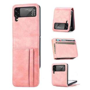 For Samsung Galaxy Z Flip4 5G Multi-card Photo Frame Folding Leather Phone Case(Pink)