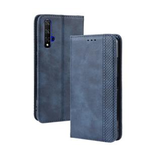 Magnetic Buckle Retro Crazy Horse Texture Horizontal Flip Leather Case for HUAWEI Honor 20 , with Holder & Card Slots & Photo Frame(Blue)
