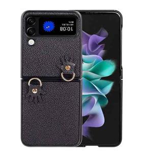 For Samsung Galaxy Z Flip4 Folding Retro Litchi Texture Phone Case(Black)