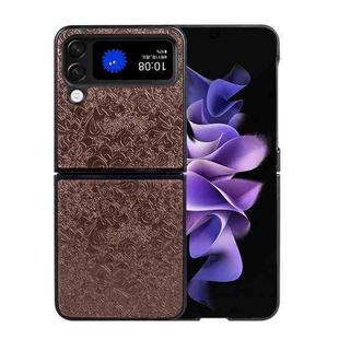 For Samsung Galaxy Z Flip4 Flower Butterfly Embossing Phone Case(Brown)