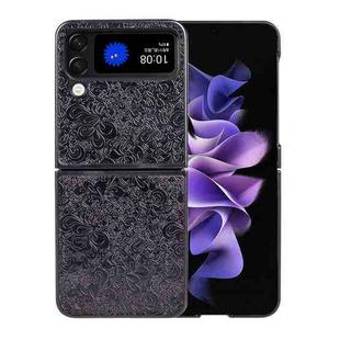 For Samsung Galaxy Z Flip4 Flower Butterfly Embossing Phone Case(Black)