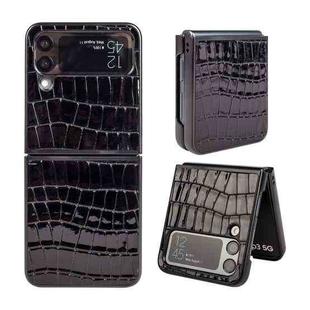 For Samsung Galaxy Z Flip4 Glossy CrocodileTexture Phone Case(Black)