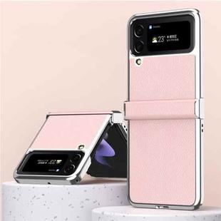 For Samsung Galaxy Z Flip4 Litchi Texture Leather Metal Frame Hinge Phone Case(Pink)