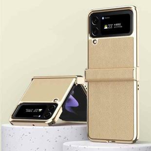 For Samsung Galaxy Z Flip4 Litchi Texture Leather Metal Frame Hinge Phone Case(Gold)