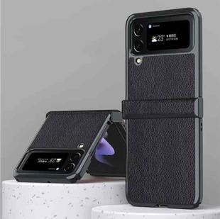 For Samsung Galaxy Z Flip4 Litchi Texture Leather Metal Frame Hinge Phone Case(Black)