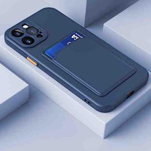 For iPhone 14 Skin Feel Card Color Button TPU Case (Dark Blue)