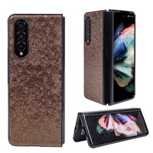 For Samsung Galaxy Z Fold4 Flower Butterfly Texture Folding Phone Case(Brown)