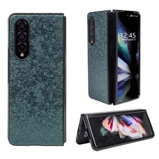 For Samsung Galaxy Z Fold4 Flower Butterfly Texture Folding Phone Case(Green)