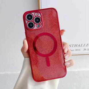 For iPhone 14 Plating Magsafe Glitter Phone Case (Red)