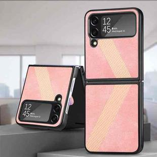 For Samsung Galaxy Z Filp4 L-Shaped Fiber Stitching Folding Phone Case(Pink)