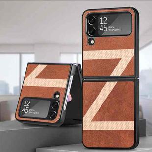 Z Shape Fiber Stitching Folding Phone Case For Samsung Galaxy Z Flip4(Brown)