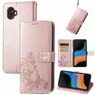 For Samsung Galaxy Xcover6 Pro Four-leaf Embossed Clasp Buckle Leather Phone Case(Rose Gold)