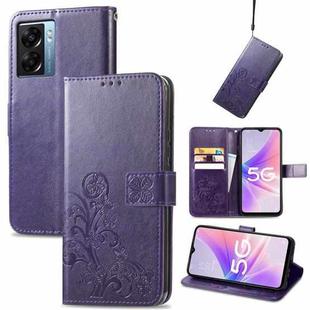 For OPPO A57 5G Four-leaf Clasp Embossed Buckle Leather Phone Case(Purple)