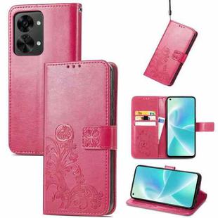 For OnePlus Nord 2T Four-leaf Clasp Embossed Buckle Leather Phone Case(Rose Red)