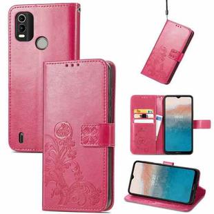 For Nokia C21 Plus Four-leaf Clasp Embossed Buckle Leather Phone Case(Rose Red)