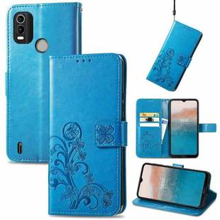 For Nokia C21 Plus Four-leaf Clasp Embossed Buckle Leather Phone Case(Blue)