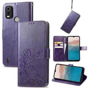 For Nokia C21 Plus Four-leaf Clasp Embossed Buckle Leather Phone Case(Purple)