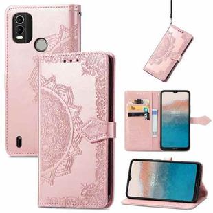 For Nokia C21 Plus Mandala Flower Embossed Leather Phone Case(Rose Gold)