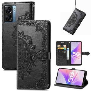 For OPPO A57 5G Mandala Flower Embossed Leather Phone Case(Black)