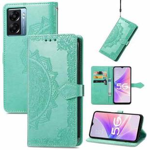 For OPPO A57 5G Mandala Flower Embossed Leather Phone Case(Green)