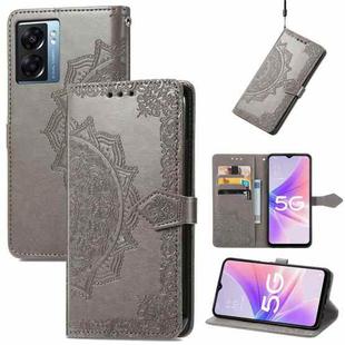 For OPPO A57 5G Mandala Flower Embossed Leather Phone Case(Gray)