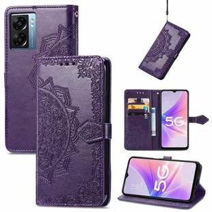 For OPPO A57 5G Mandala Flower Embossed Leather Phone Case(Purple)